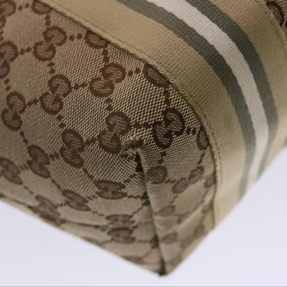 GUCCI GG Canvas Sherry Line Tote Bag Canvas Beige Yellow Khaki 211971 - Picture 11 of 16